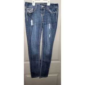 Twentyone Black Women Jeans Size 26 Regular Skinny Distressed Blue Mid-Rise